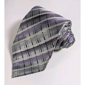 Alfani Hand Finished 100% SILK Men's Designer‎ Geometric Silver Tie 59"X 3.25"
